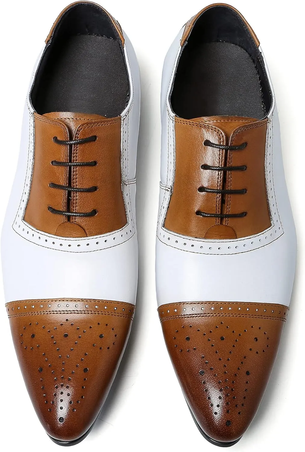 Men's Oxfords Formal Dress Genuine Leather Two Tone Wingtip Derby Comfortable Modern Fashion Casual Business Wedding Prom Shoes for Men