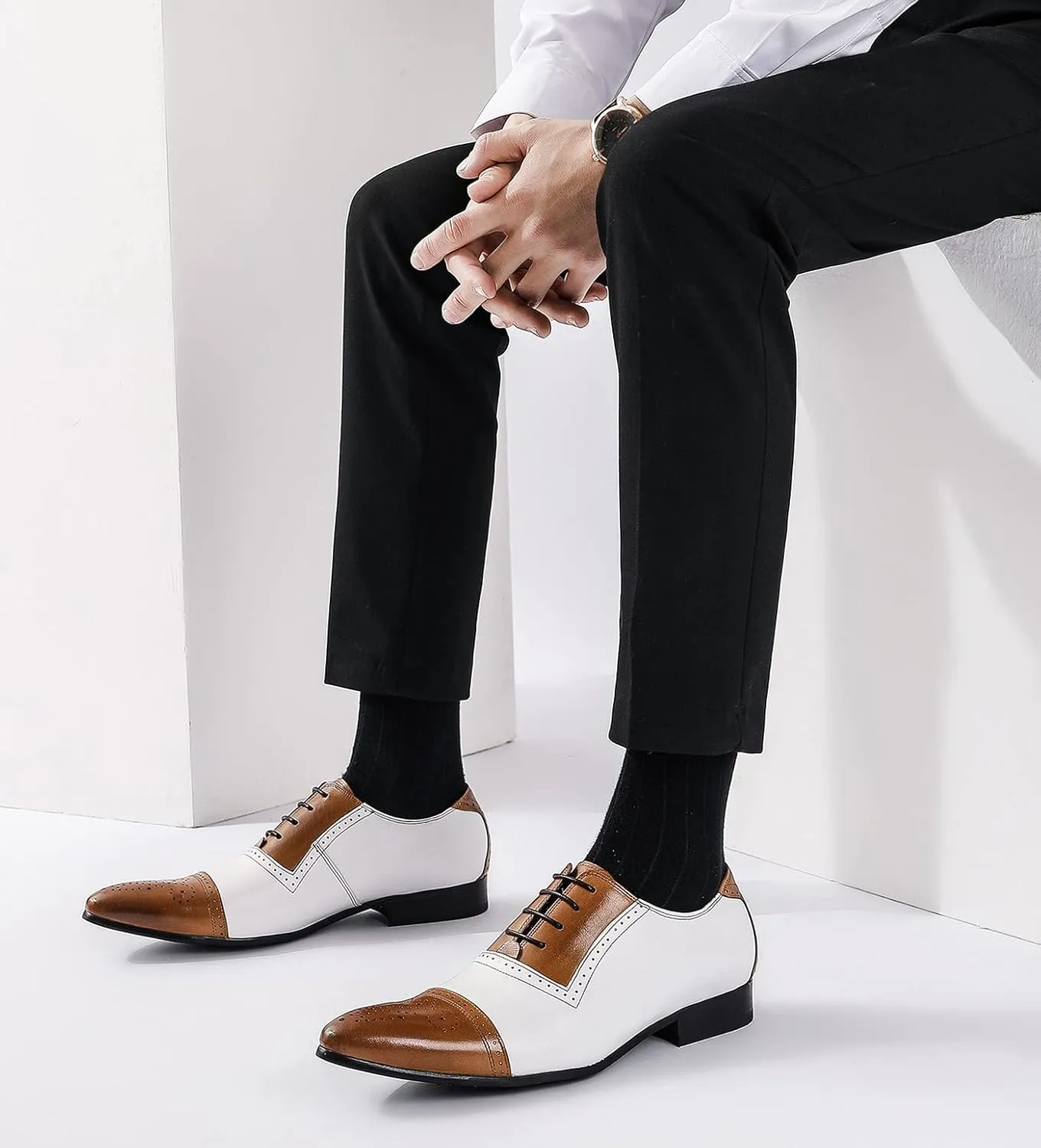 Men's Oxfords Formal Dress Genuine Leather Two Tone Wingtip Derby Comfortable Modern Fashion Casual Business Wedding Prom Shoes for Men