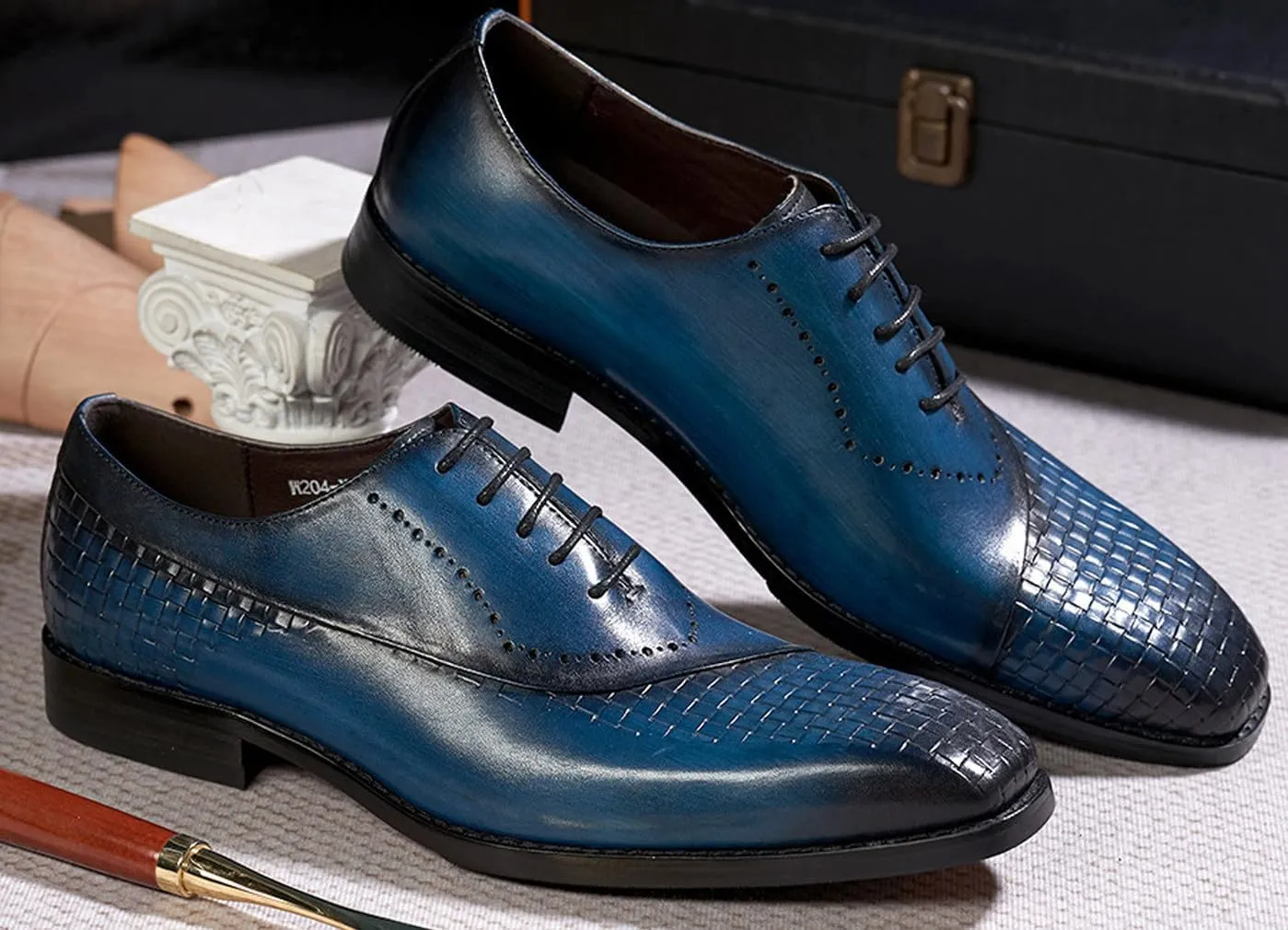 Men's Oxfords Formal Dress Suit Shoes Genunie Leather Wingtips Brogues Woven Pattern Modern Shoes Men's Fashion Prom Wedding Business Causal Derby Comfortable Tuxedo Shoes for Men