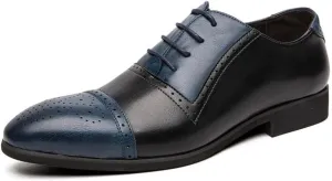Men's Patchwork Multicolor Oxfords Shoes,Fashion Classic Carved Two Tone Lace Up Leather Low Heels Dress Shoes,Vintage Wing Tips Hand Stitched Colorblock Business Formal Derby Shoes