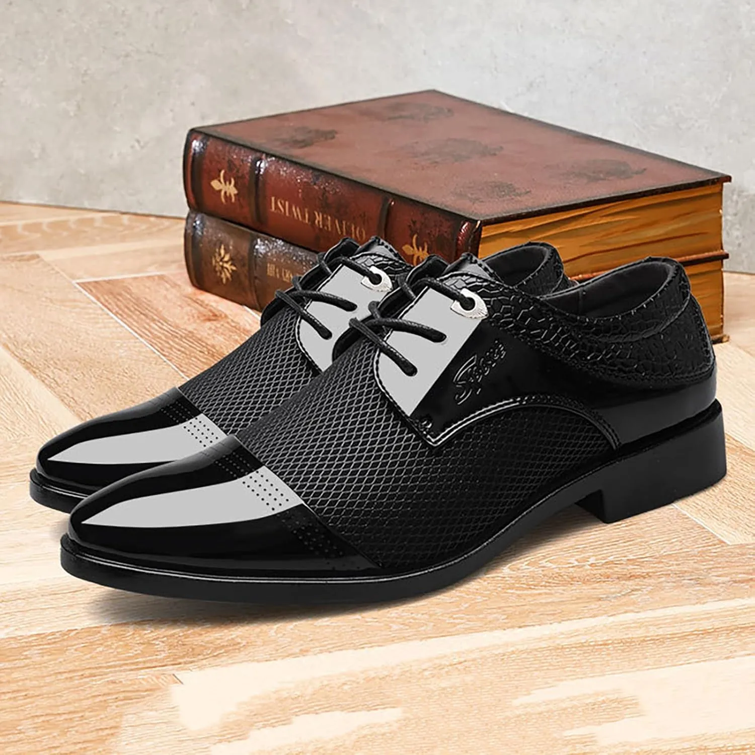 Men's Patent Leather Dress Shoes Casual Oxford Lace-up Shoes Business Formal Shoes Tuxedo Office Shoes for Men