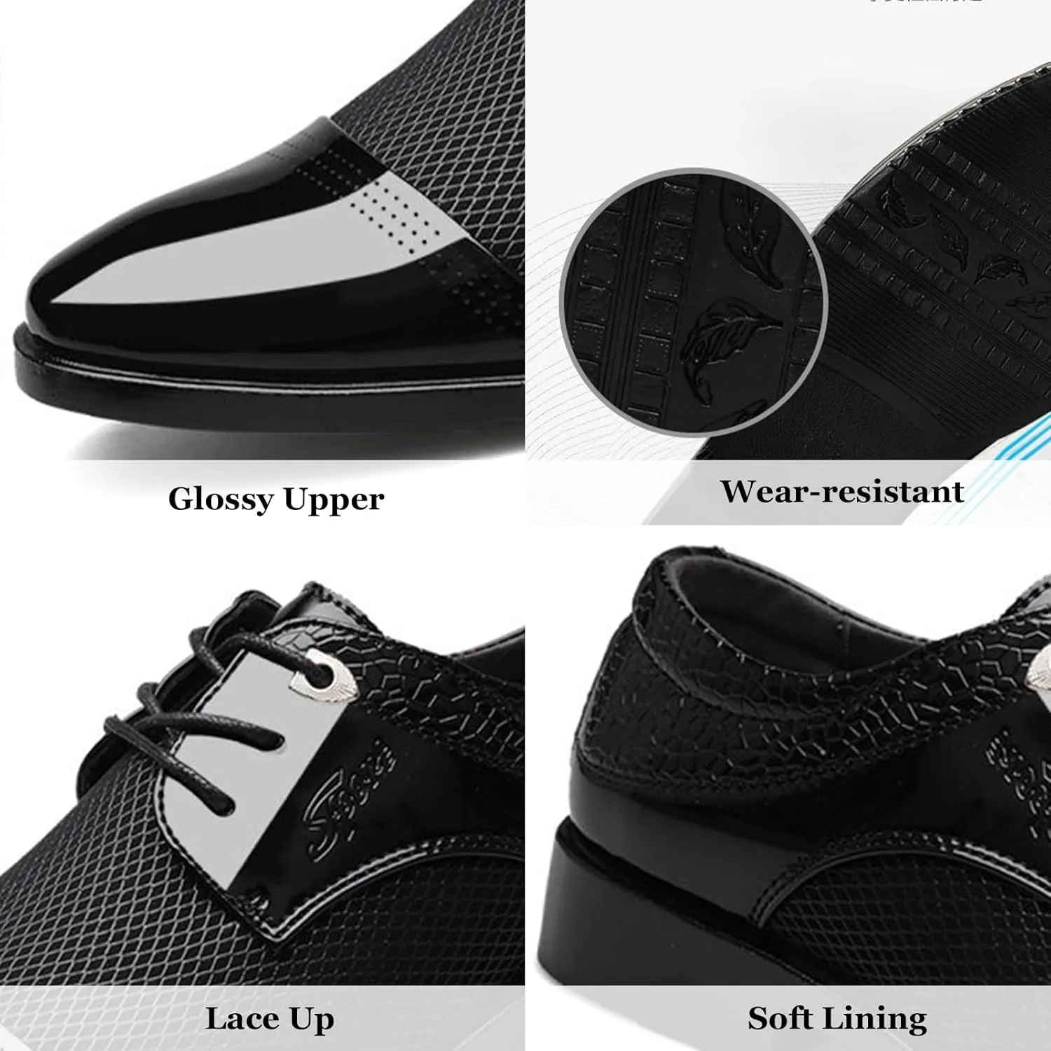 Men's Patent Leather Dress Shoes Casual Oxford Lace-up Shoes Business Formal Shoes Tuxedo Office Shoes for Men