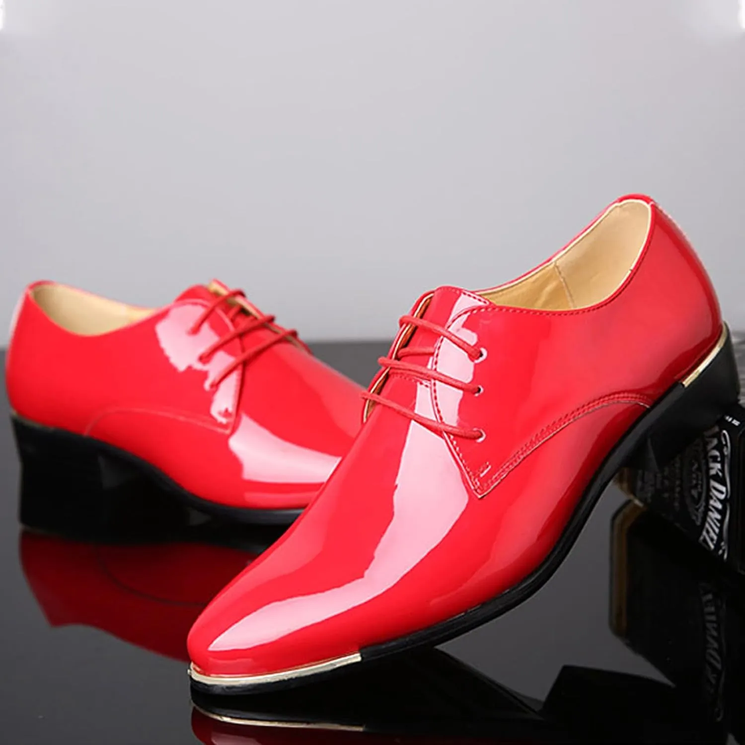 Men's Patent Leather Pointed Toe Derby Dress Shoes Classic Lace-Up Tuxedo Business Formal Oxford Shoes