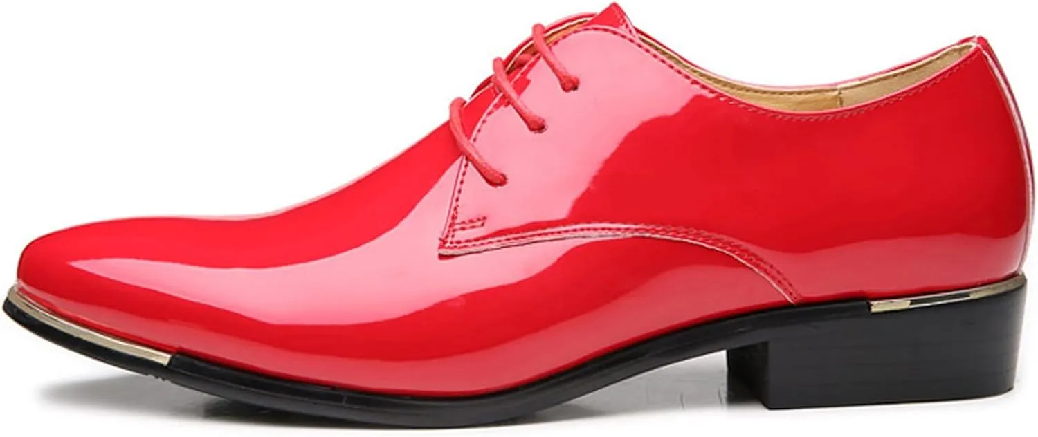 Men's Patent Leather Pointed Toe Derby Dress Shoes Classic Lace-Up Tuxedo Business Formal Oxford Shoes