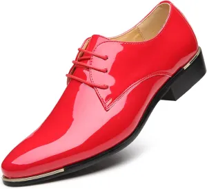 Men's Patent Leather Pointed Toe Derby Dress Shoes Classic Lace-Up Tuxedo Business Formal Oxford Shoes