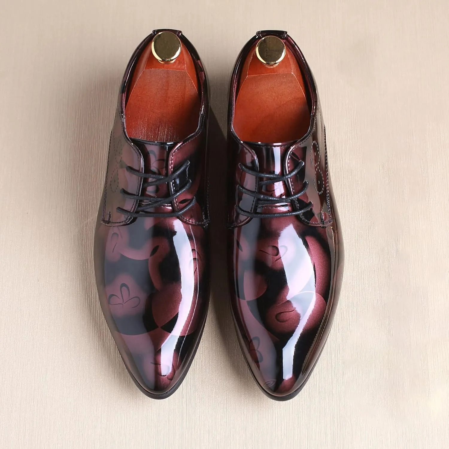 Men's Patent PU Leather Derby Shoes Wedding Wingtip Dress Shoes Men's Formal Footwear