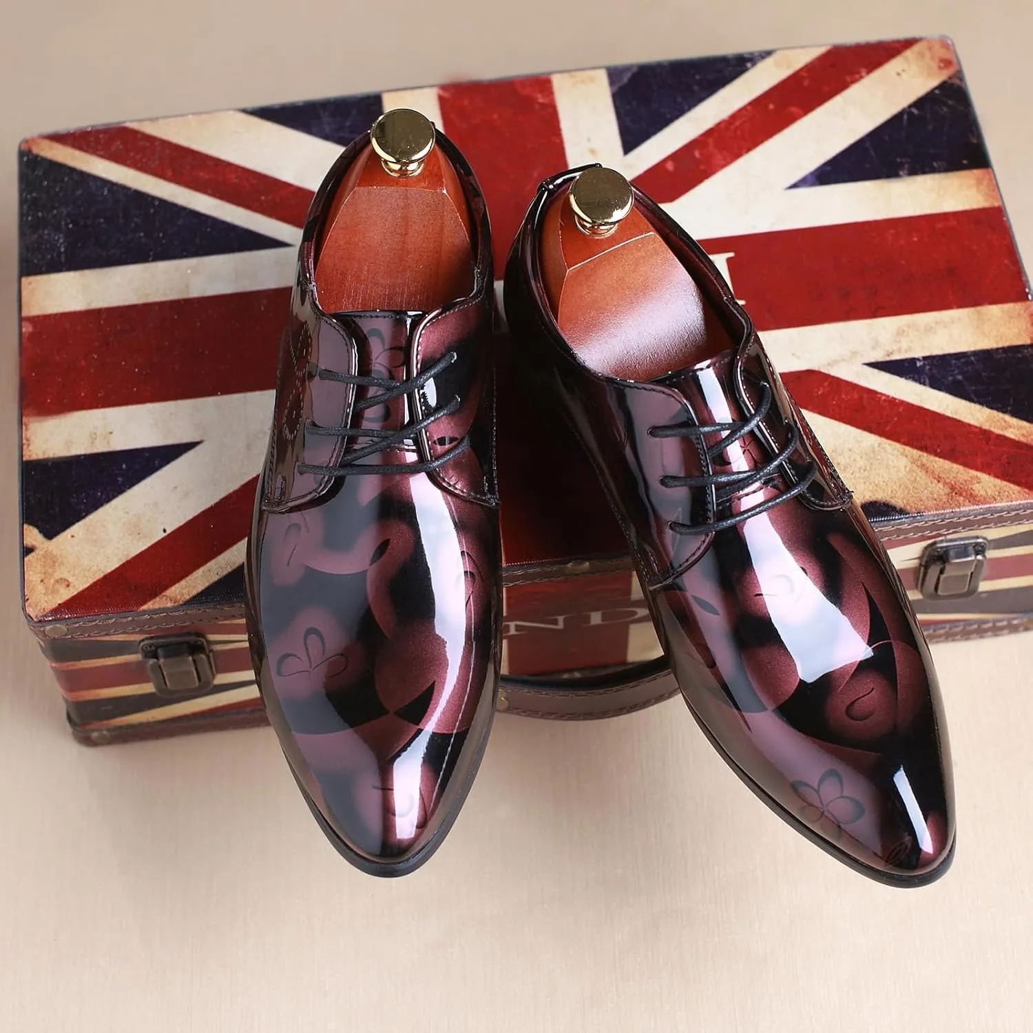 Men's Patent PU Leather Derby Shoes Wedding Wingtip Dress Shoes Men's Formal Footwear