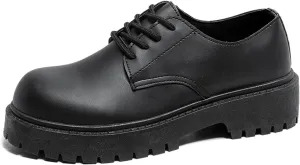 Mens Platform Leather Lace Up Dress Oxford Shoes Classic Round Toe Log Sole Chunky Loafers Vintage Formal Business Wedding Derby Shoes