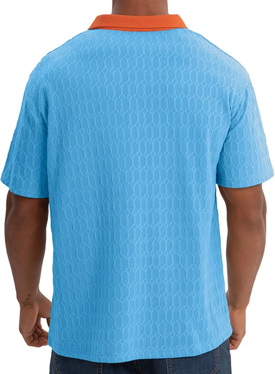 Mens Polo Shirts Trendy Texture Dry Fit Short Sleeve Sports Tactical T-Shirt Moisture Wicking Athletic Golf Shirt
