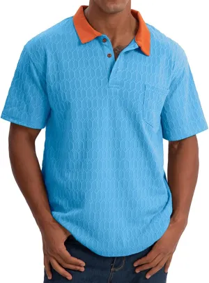 Mens Polo Shirts Trendy Texture Dry Fit Short Sleeve Sports Tactical T-Shirt Moisture Wicking Athletic Golf Shirt