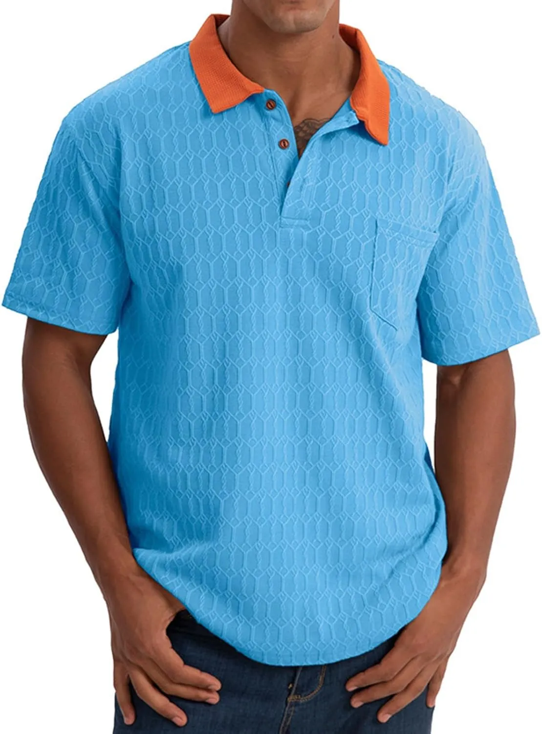 Mens Polo Shirts Trendy Texture Dry Fit Short Sleeve Sports Tactical T-Shirt Moisture Wicking Athletic Golf Shirt