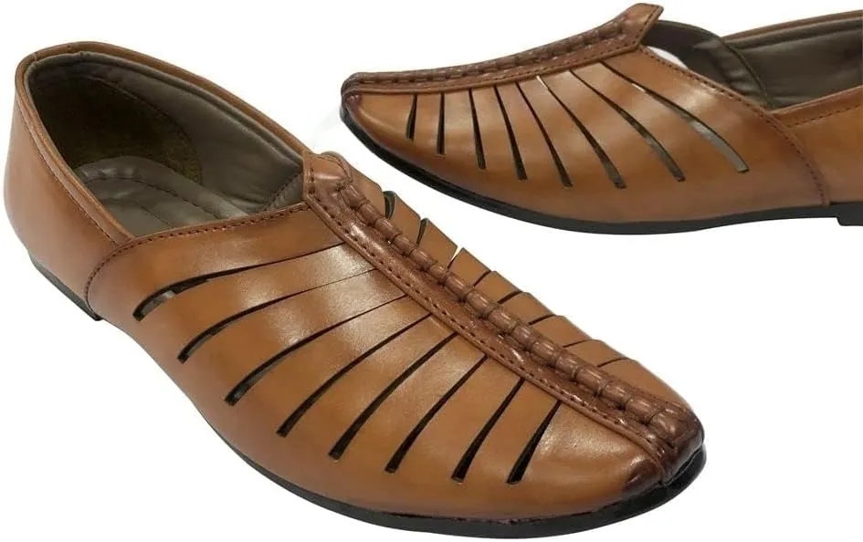 Mens Punjabi Jutti Style Tan Sherwani Shoes Loafers jalsa Jutti Men Groom Breathable Shoes