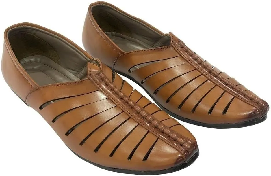 Mens Punjabi Jutti Style Tan Sherwani Shoes Loafers jalsa Jutti Men Groom Breathable Shoes