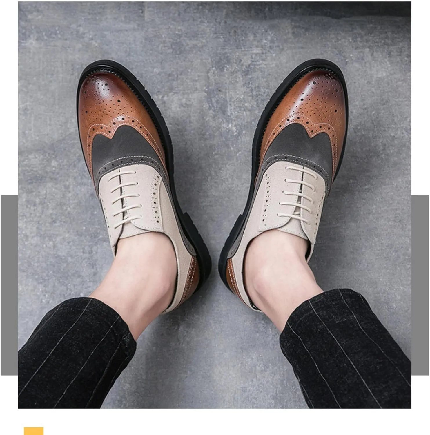 Mens Retro Brogue Multicolor Leather Dress Oxfords Shoes Casual Low Top Non-Slip Pointed Toe Derby Shoes for Formal Business Wedding