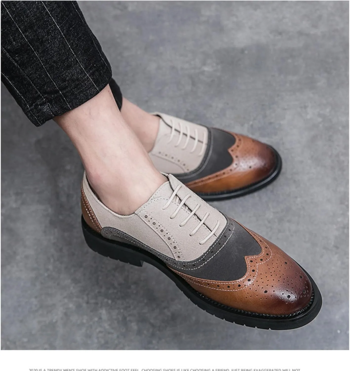 Mens Retro Brogue Multicolor Leather Dress Oxfords Shoes Casual Low Top Non-Slip Pointed Toe Derby Shoes for Formal Business Wedding