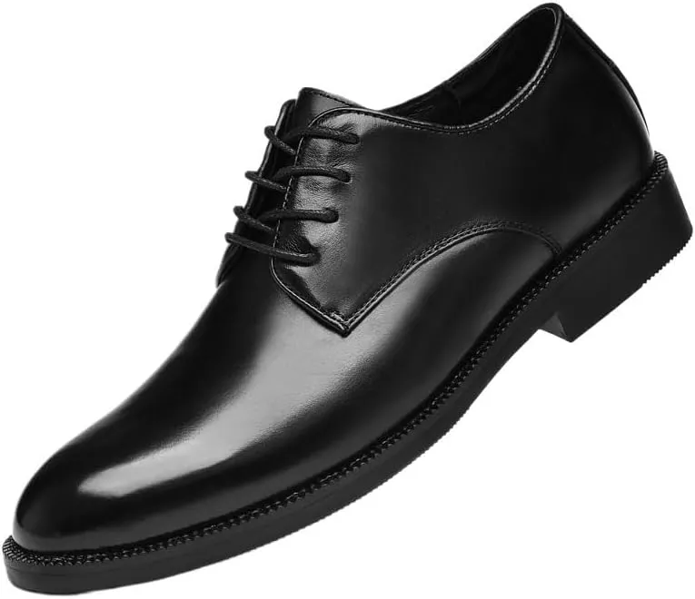 Men's Retro Pointed Chunky Heel Non-Slip Business Dress Shoes Men Genuine Leather Oxford Shoes(9)