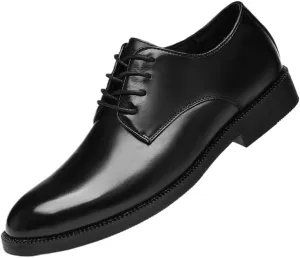 Men's Retro Pointed Chunky Heel Non-Slip Business Dress Shoes Men Genuine Leather Oxford Shoes(9)