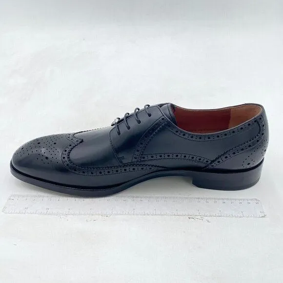 Men's Round Toe Shoes Brogue Genuine Leather Lace-Up Oxford Derby Shoes Black