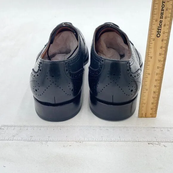 Men's Round Toe Shoes Brogue Genuine Leather Lace-Up Oxford Derby Shoes Black
