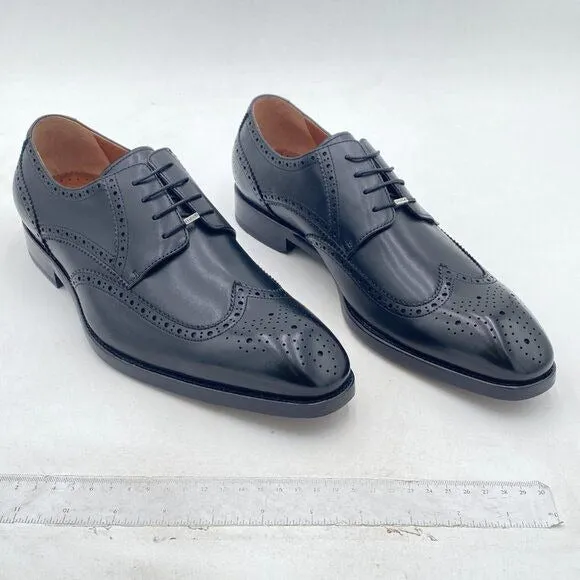 Men's Round Toe Shoes Brogue Genuine Leather Lace-Up Oxford Derby Shoes Black