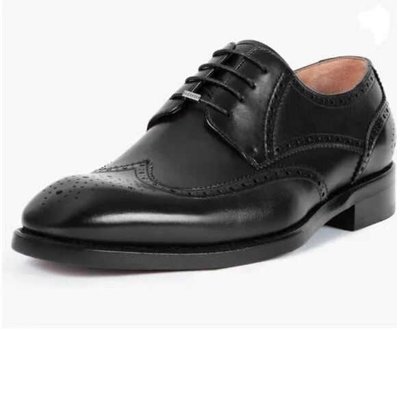 Men's Round ToeShoes Brogue Genuine Leather Lace-Up Oxford Derby Black