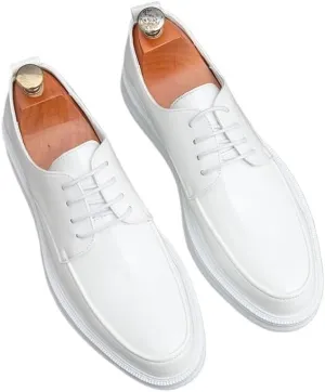 Men's Shiny Patent Leather Dress Shoes Business Casual Derby Shoe Lace-Up Anti-Slip Formal Duty Work Shoes