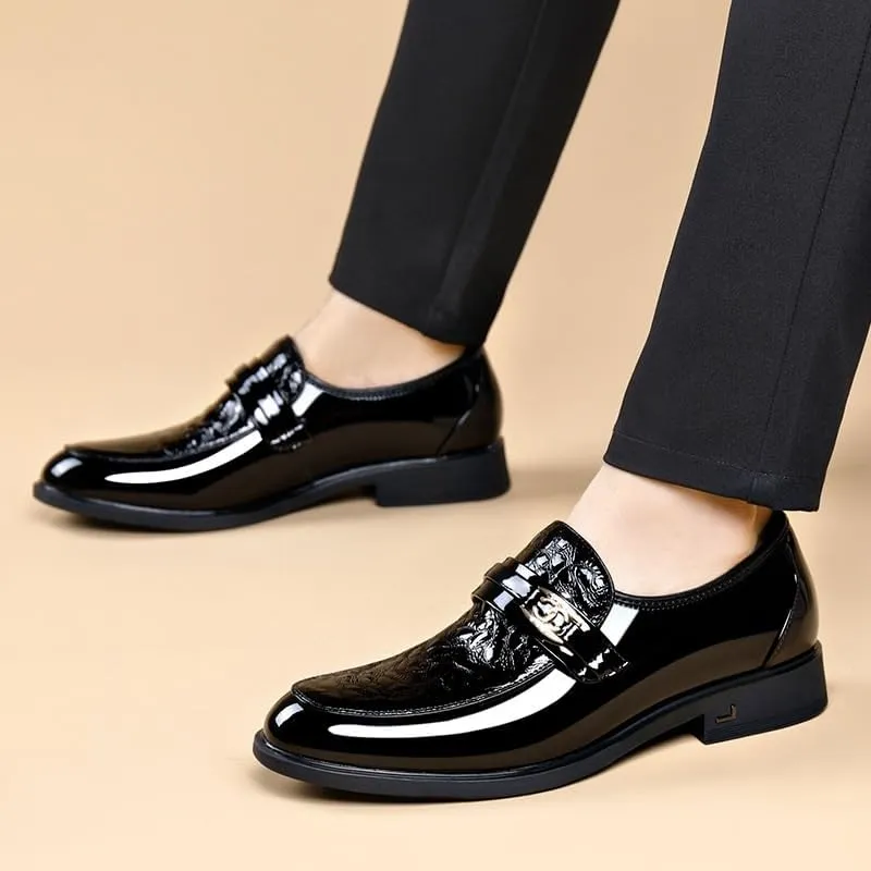 Men's Shiny Patent Leather Dress Shoes Classic Slip On Formal Business Pointed Toe Derbys Shoes for Men
