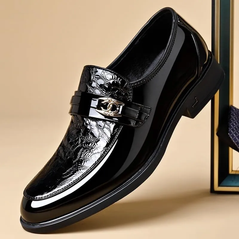 Men's Shiny Patent Leather Dress Shoes Classic Slip On Formal Business Pointed Toe Derbys Shoes for Men