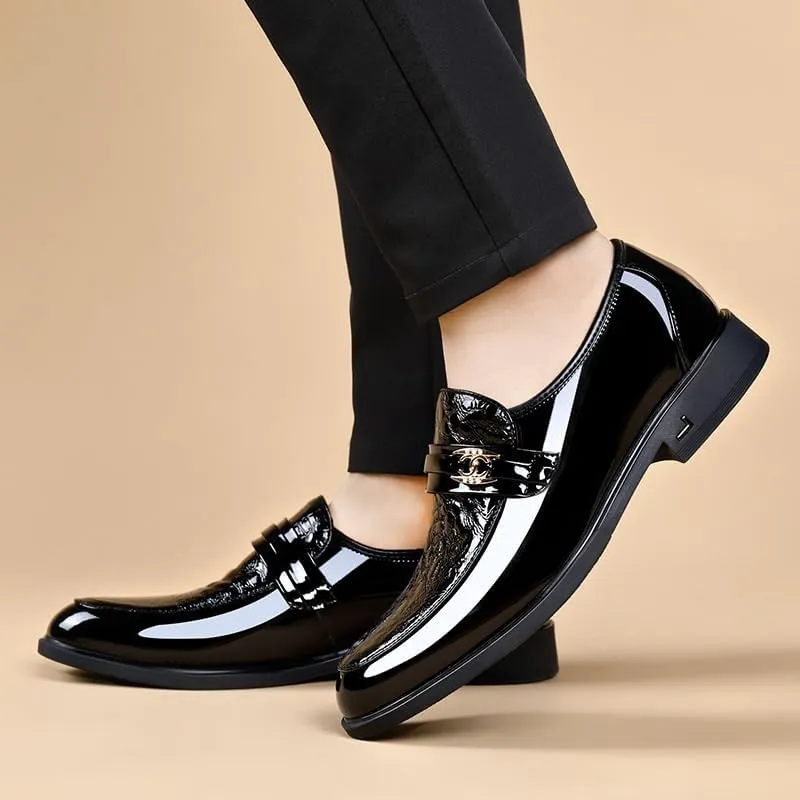 Men's Shiny Patent Leather Dress Shoes Classic Slip On Formal Business Pointed Toe Derbys Shoes for Men