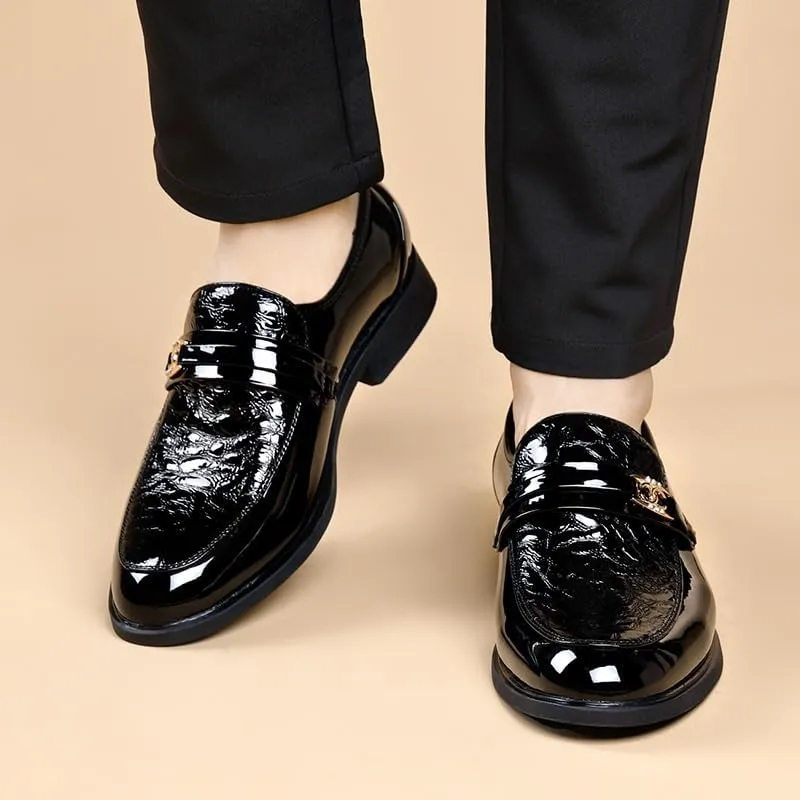 Men's Shiny Patent Leather Dress Shoes Classic Slip On Formal Business Pointed Toe Derbys Shoes for Men