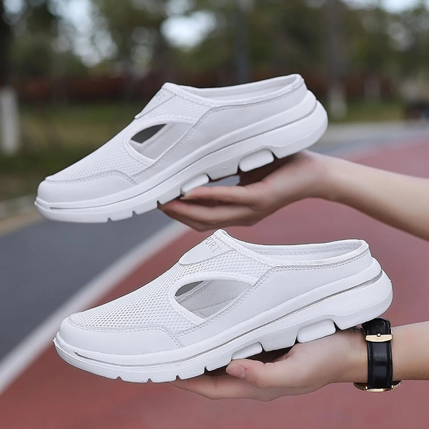 Men's Slip On Mules Womens Lightweight Open Back Shoes Comfort Walking Shoes Breathable Slippers Closed Toe Slides
