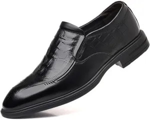 Men's Slip On Tuxedo Shoes Pointed Toe Classic Formal Business Oxfords Shoes Casual Wedding Faux Patent Derby Shoe for Men