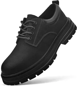 Mens Soft Toe Work Shoes Oxford Leather Stylish Dress Non Slip Resistant Comfortable Casual Wolking Shoes for Men