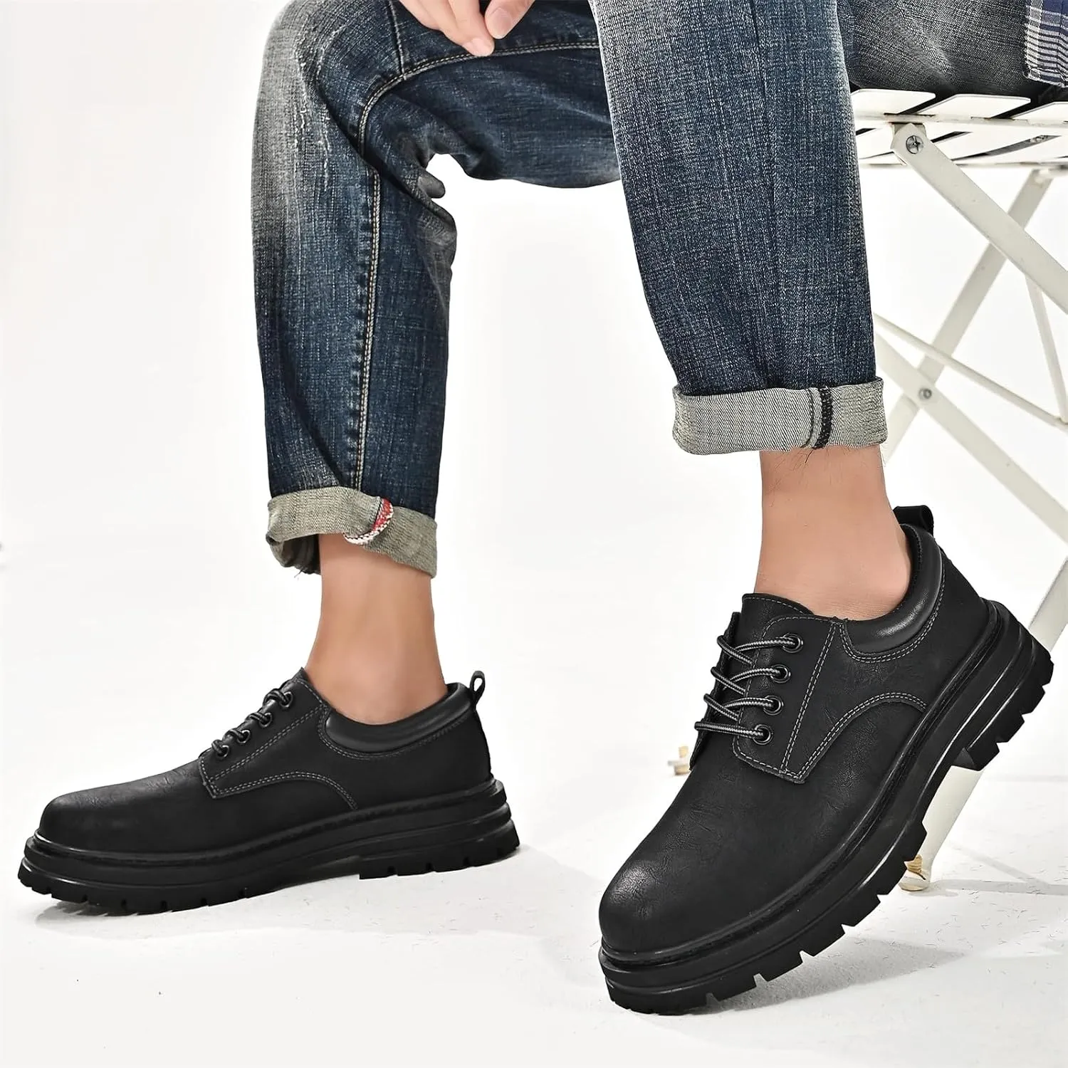 Mens Soft Toe Work Shoes Oxford Leather Stylish Dress Non Slip Resistant Comfortable Casual Wolking Shoes for Men