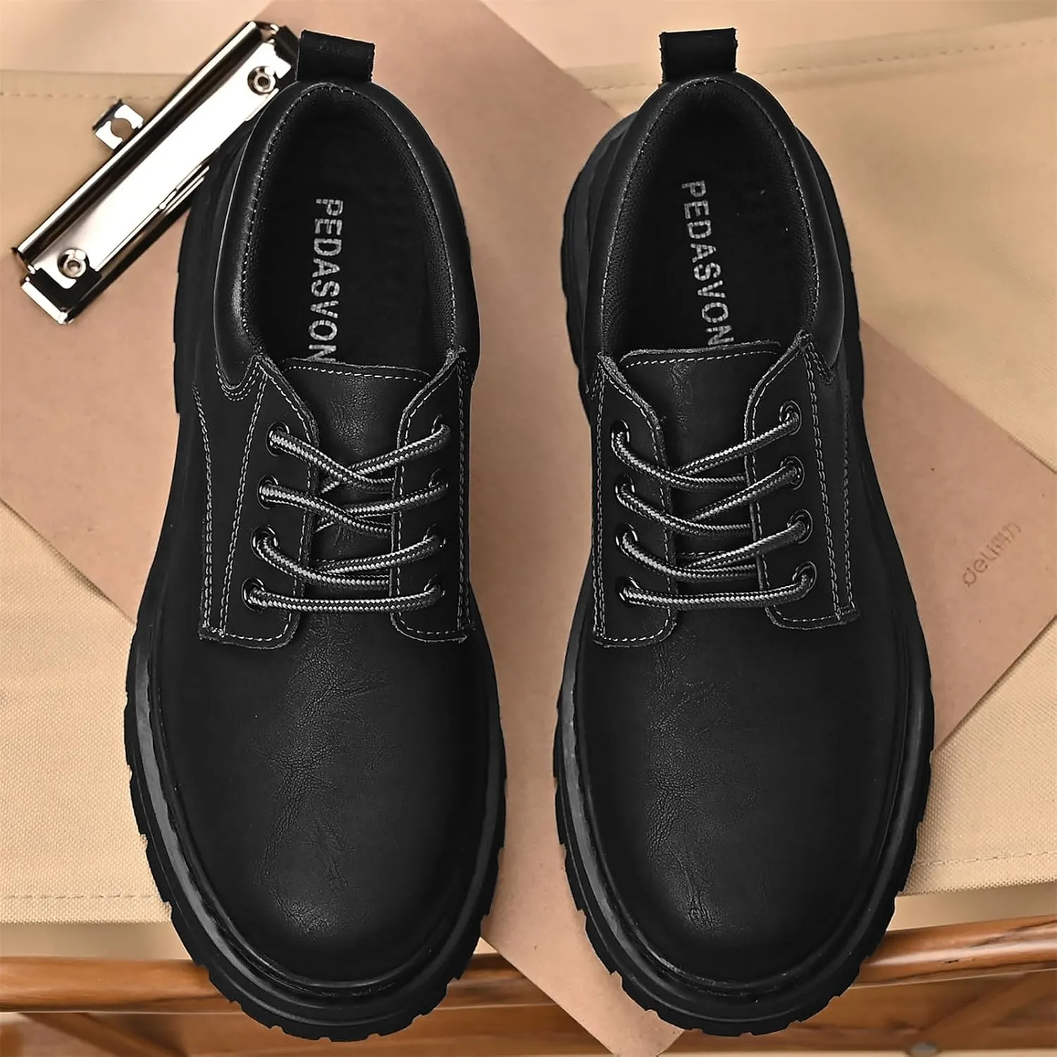 Mens Soft Toe Work Shoes Oxford Leather Stylish Dress Non Slip Resistant Comfortable Casual Wolking Shoes for Men