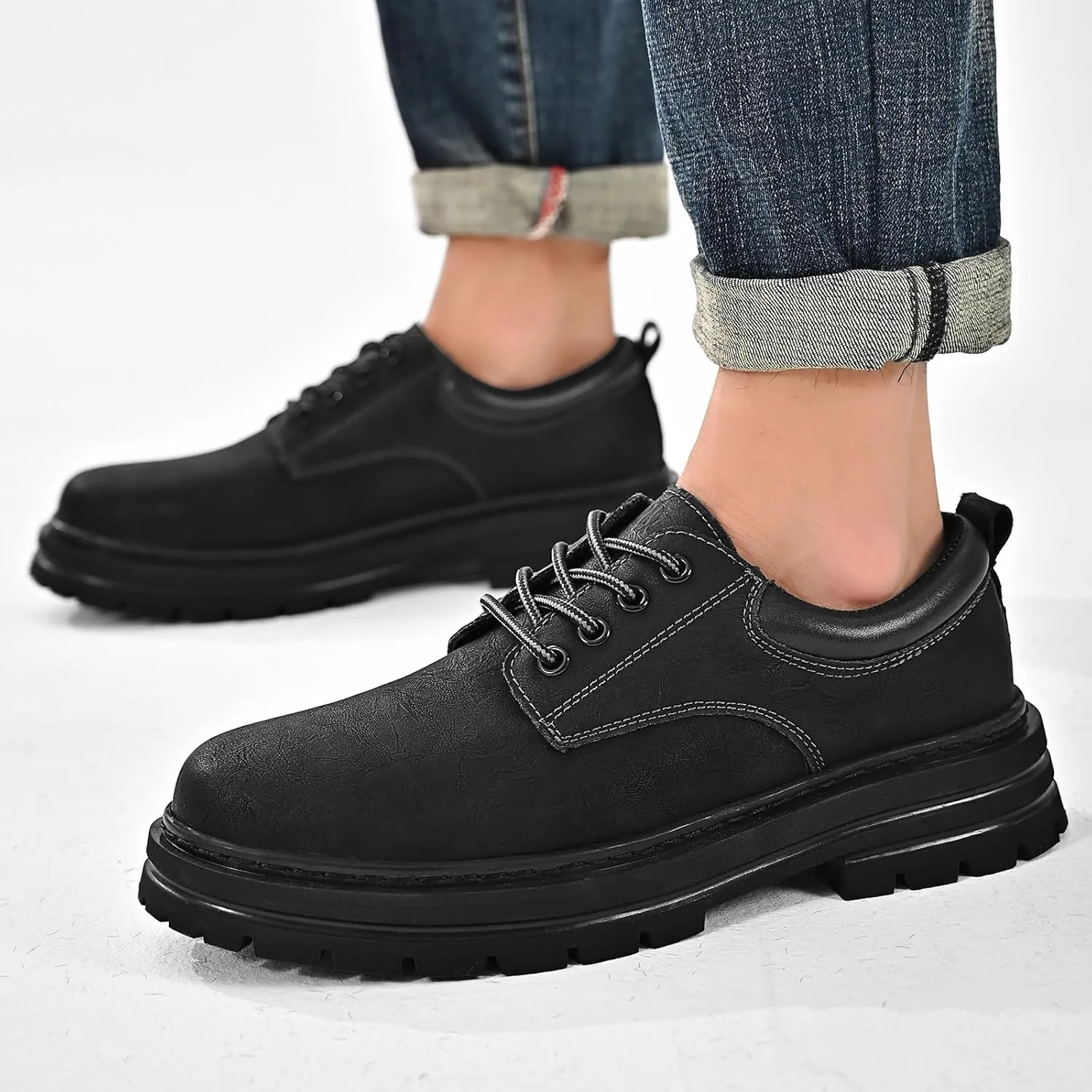 Mens Soft Toe Work Shoes Oxford Leather Stylish Dress Non Slip Resistant Comfortable Casual Wolking Shoes for Men