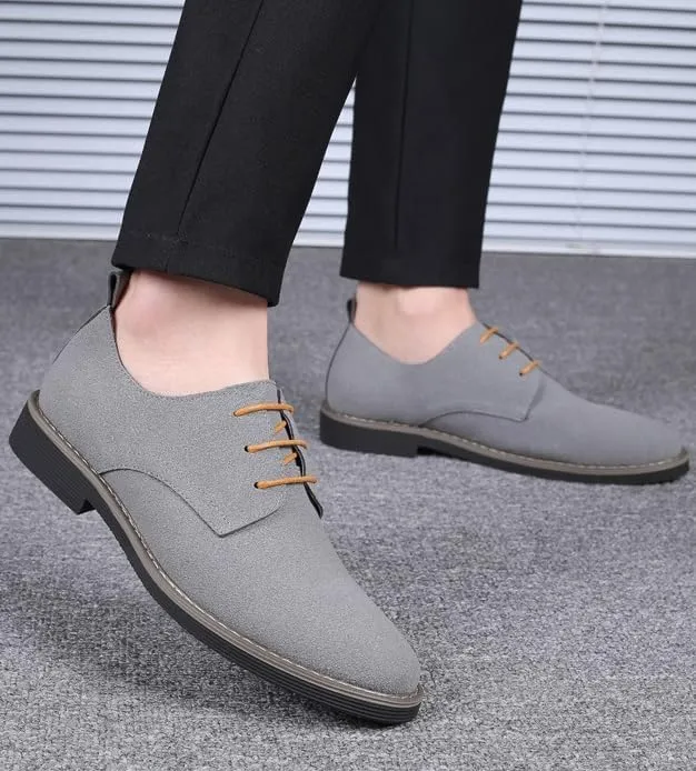 Men's Suede Dress Oxfords Shoes Fashion Round-Toe Lace up Low Top Nubuck Leather Casual Shoes Classic Business Formal Derby Shoe