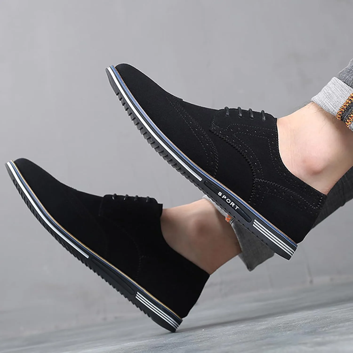 Men's Suede Lace Up Brogue Oxford Shoes,Flats Wing Tips Business Dress Shoe Classic Retro Comfortable Casual Shoe