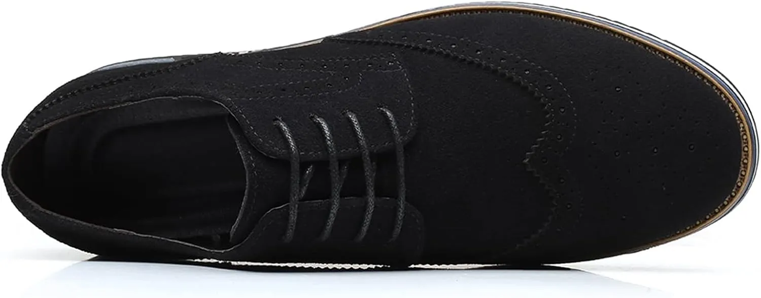 Men's Suede Lace Up Brogue Oxford Shoes,Flats Wing Tips Business Dress Shoe Classic Retro Comfortable Casual Shoe