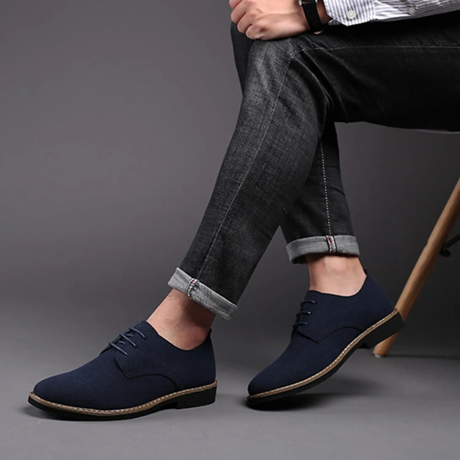 Men's Suede Lace-up Business Formal Dress Derby Shoes Suit Dressy Oxfords Wedding Oxford Flats