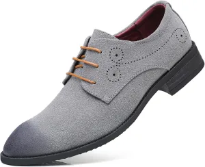 Men's Suede Lace Up Dress Oxford Shoes Classic Wingtip Rub Color Business Casual Brogues Shoes Fashionable Round Toe Formal Work Shoes