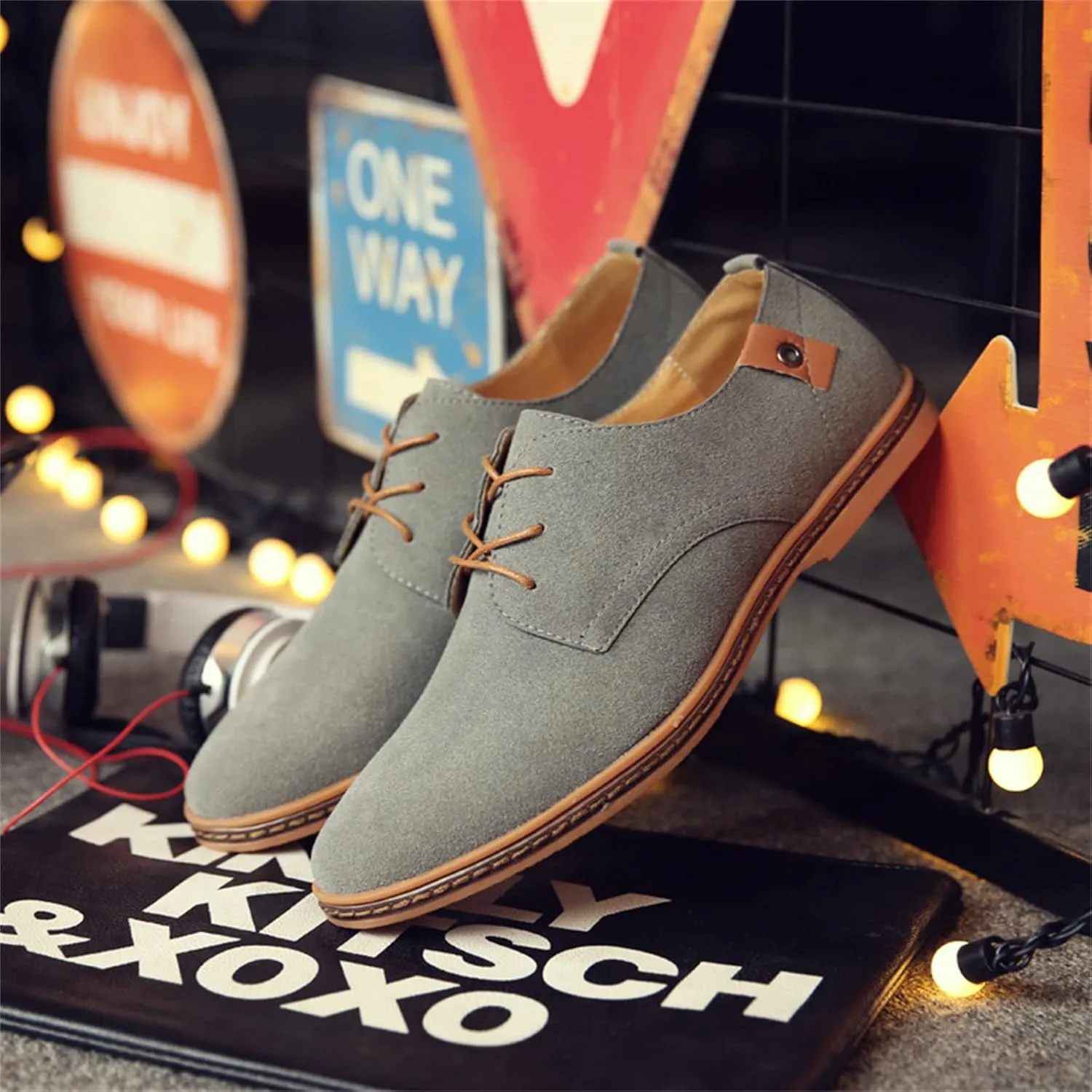 Men's Suede Lace Up Oxfords Orthopedic Leather Shoes,Dress Business Casual Shoes Luxury Work Office Soft Sole Derby Shoes