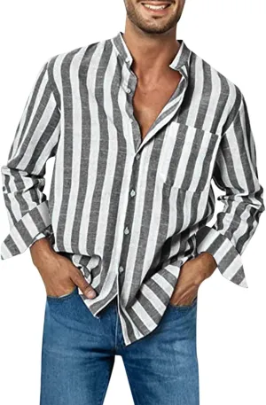 Mens Summer Striped Shirts Fashion Short Color Block Pocket Short Sleeve Button Down Shirt Vintage Hawaiian Beach Top