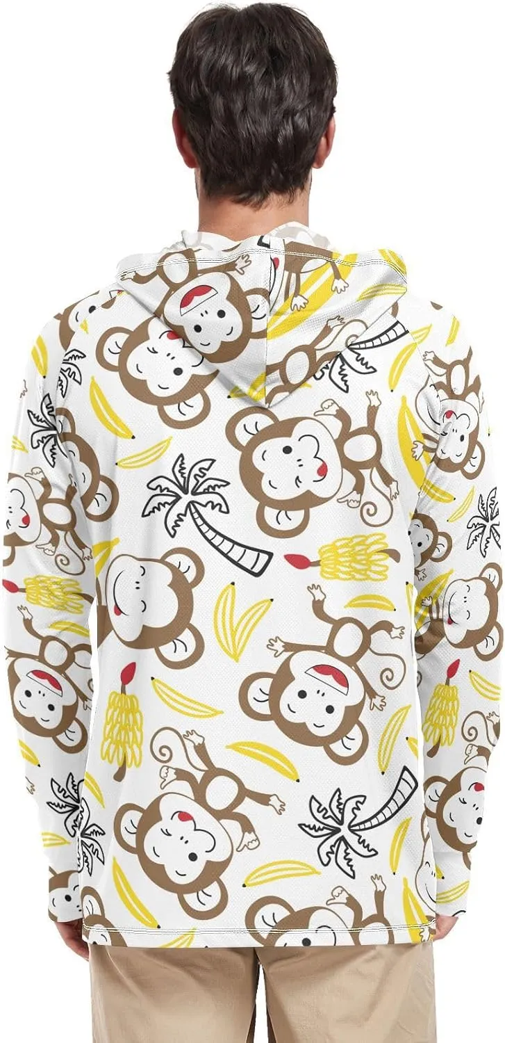 Men's Sun Protection Hoodie Long Sleeve Funny Monkey UPF 50   Sun Shirt with Hood Sun Hoodies UV Hooded Rash Guard