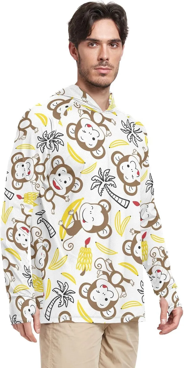 Men's Sun Protection Hoodie Long Sleeve Funny Monkey UPF 50   Sun Shirt with Hood Sun Hoodies UV Hooded Rash Guard