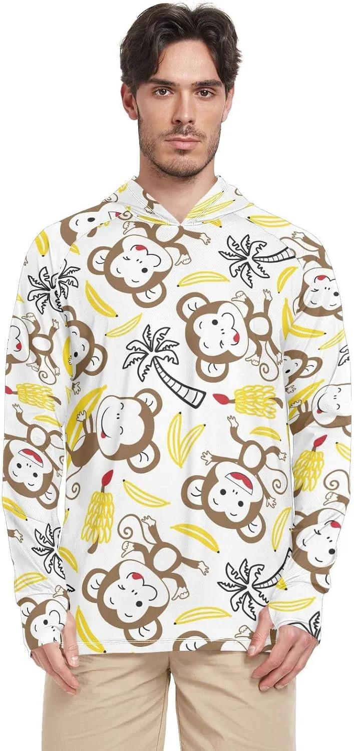 Men's Sun Protection Hoodie Long Sleeve Funny Monkey UPF 50   Sun Shirt with Hood Sun Hoodies UV Hooded Rash Guard