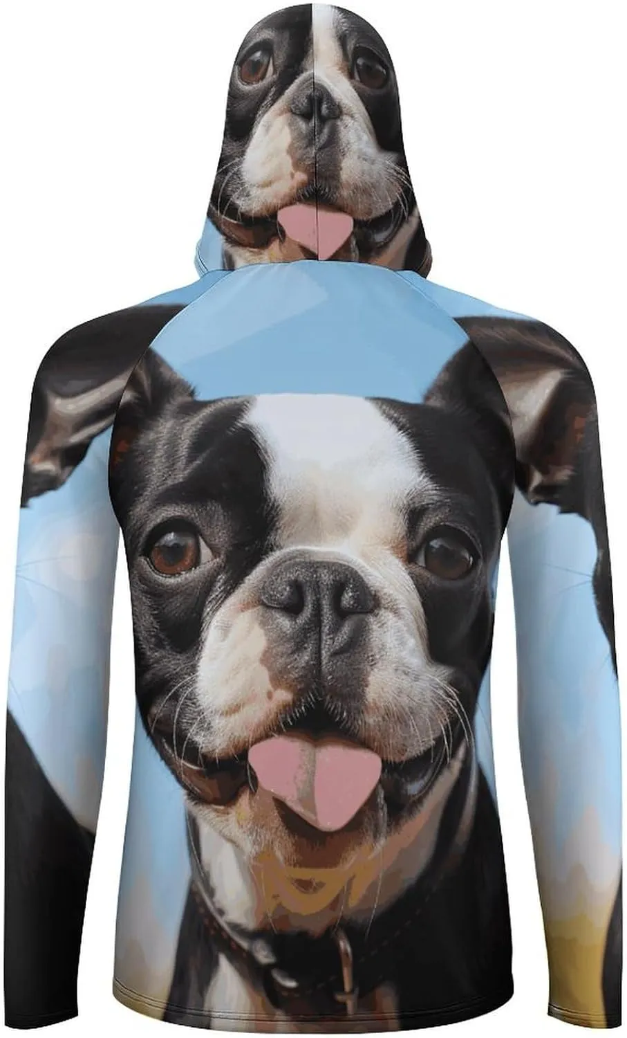 Men's Sun Protection Hoodie Shirts UPF 50  Long Sleeve Rash Guard Lovely Boston Terrier Sun Shirt Outdoor