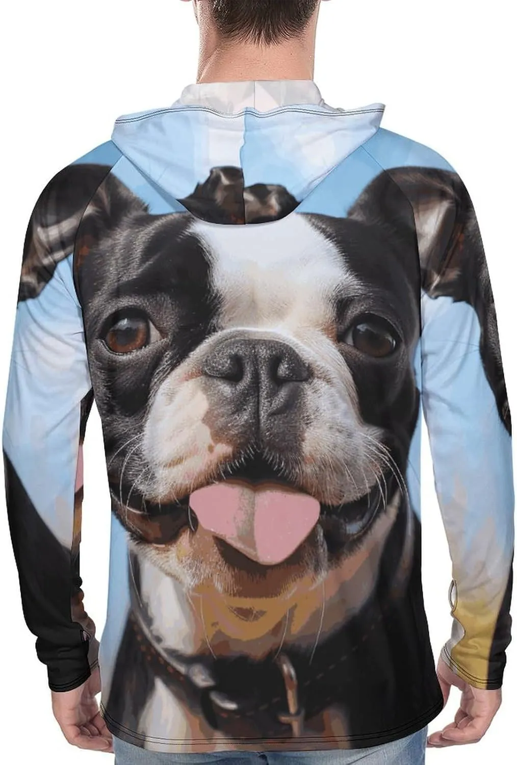 Men's Sun Protection Hoodie Shirts UPF 50  Long Sleeve Rash Guard Lovely Boston Terrier Sun Shirt Outdoor