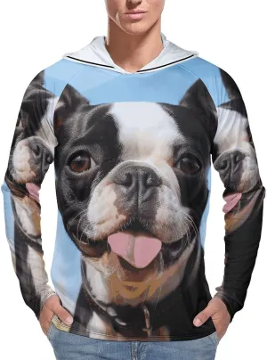 Men's Sun Protection Hoodie Shirts UPF 50  Long Sleeve Rash Guard Lovely Boston Terrier Sun Shirt Outdoor