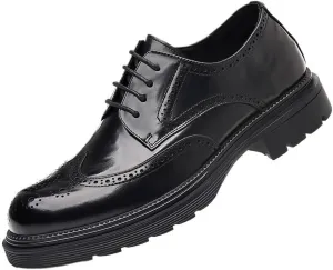 Men's Trendy Brogue Wingtip Derby Shoes Retro Round Toe Comfortable Lug Sole Non-Slip Lace-Up Dress Shoes